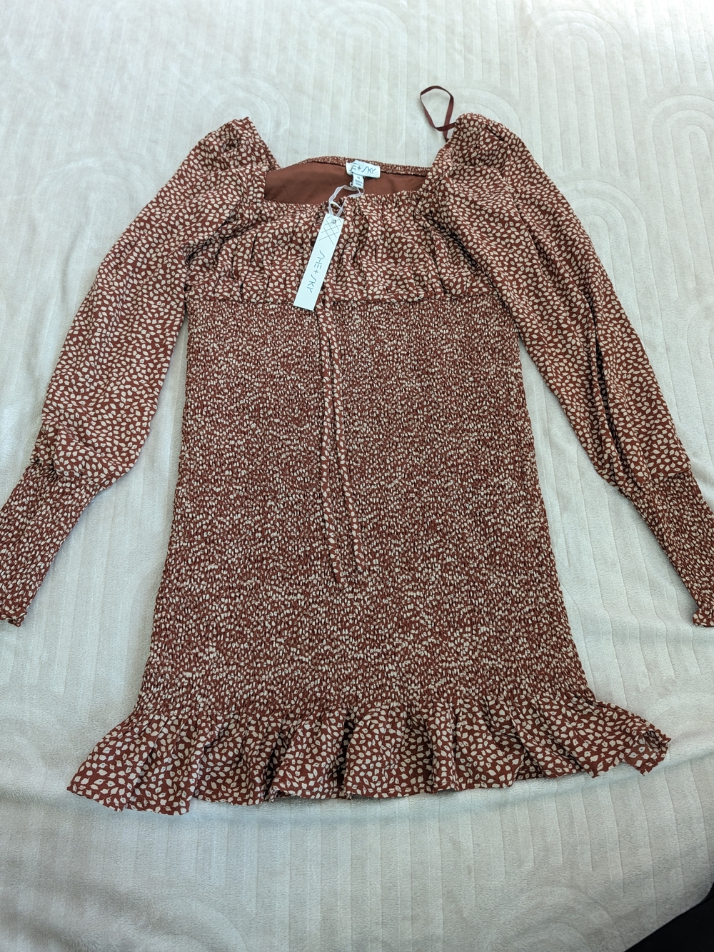 She + Sky Rust Mini Dress with Ivory Spot Print